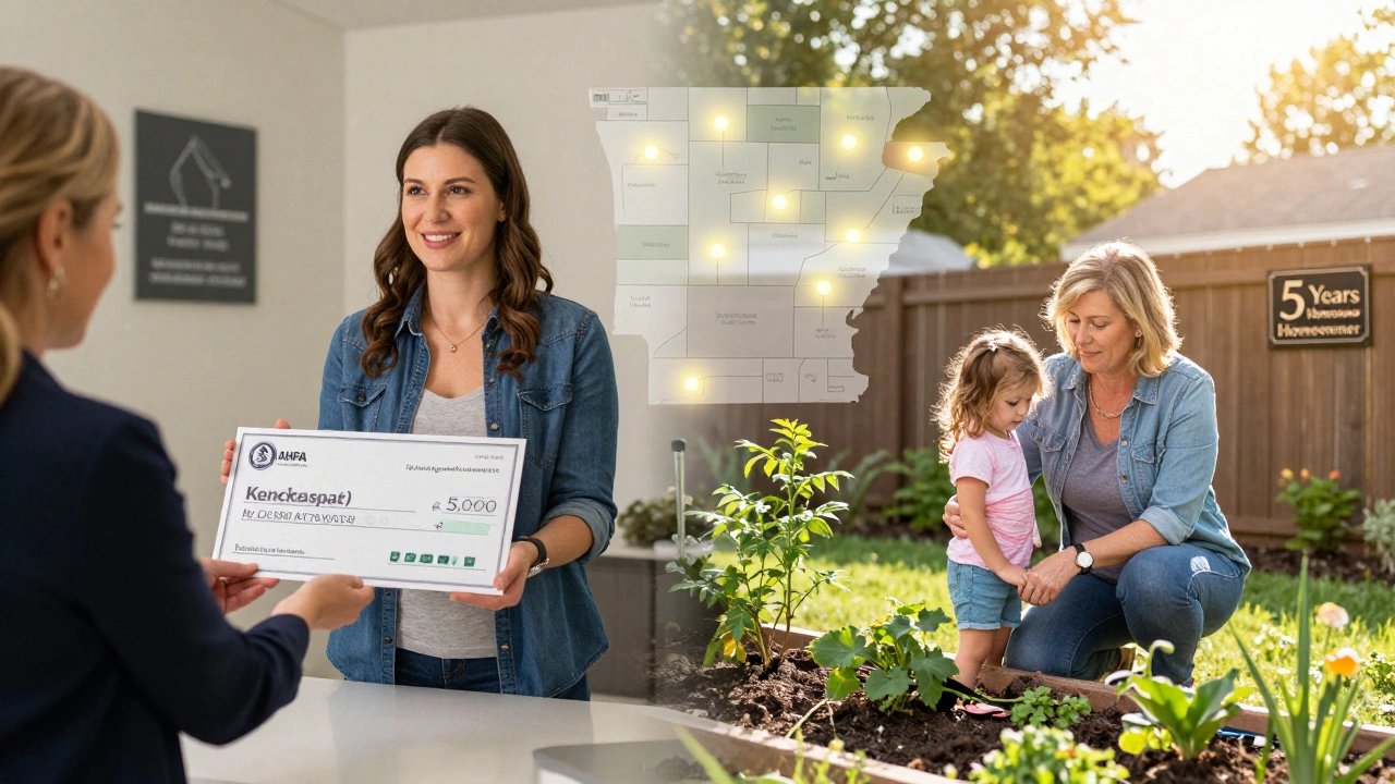 Woman who received a home grant five years ago now gardening with her child in the same home.