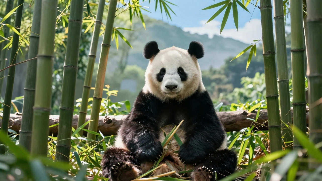 Giant panda resting in lush bamboo forest symbolizing conservation