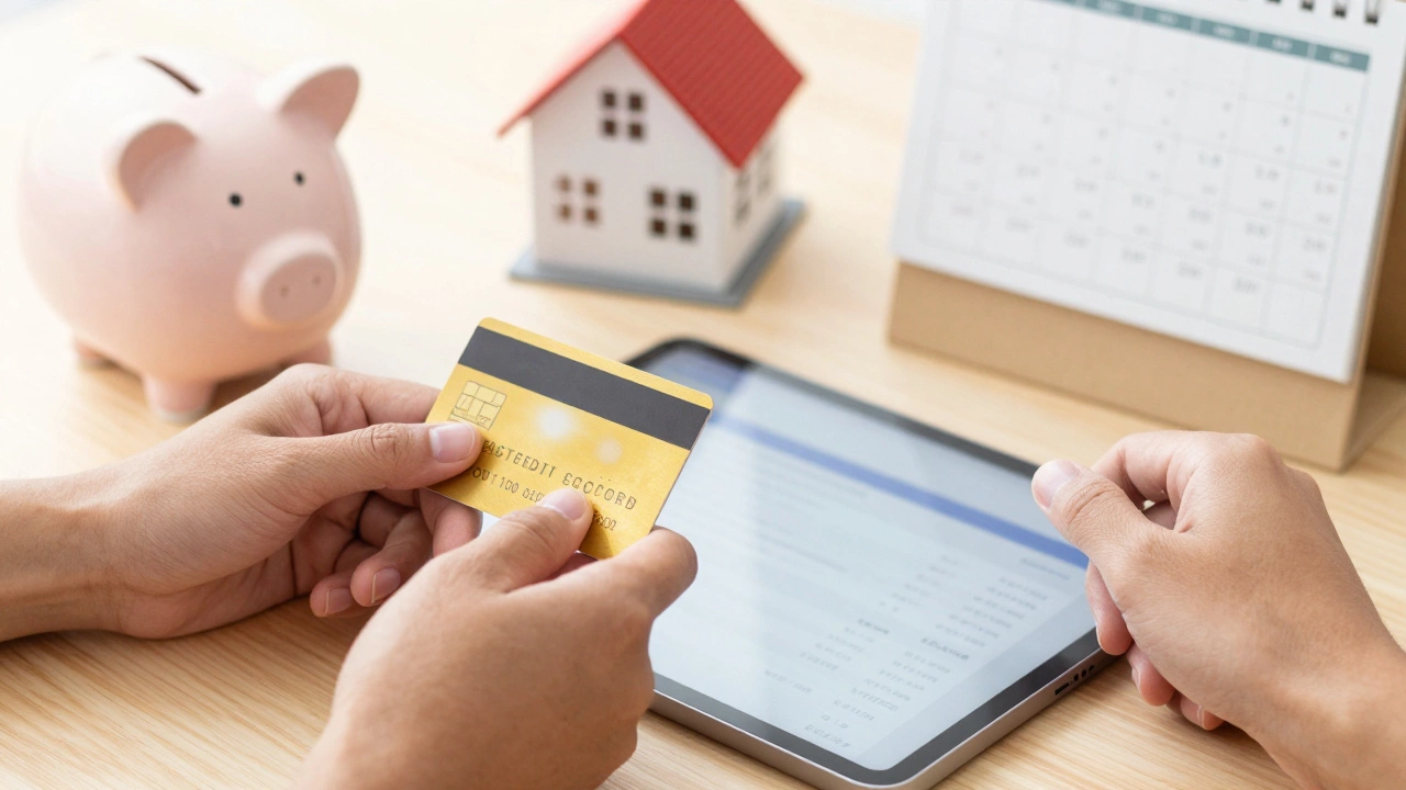 Hands organizing finances and paying bills to improve credit score