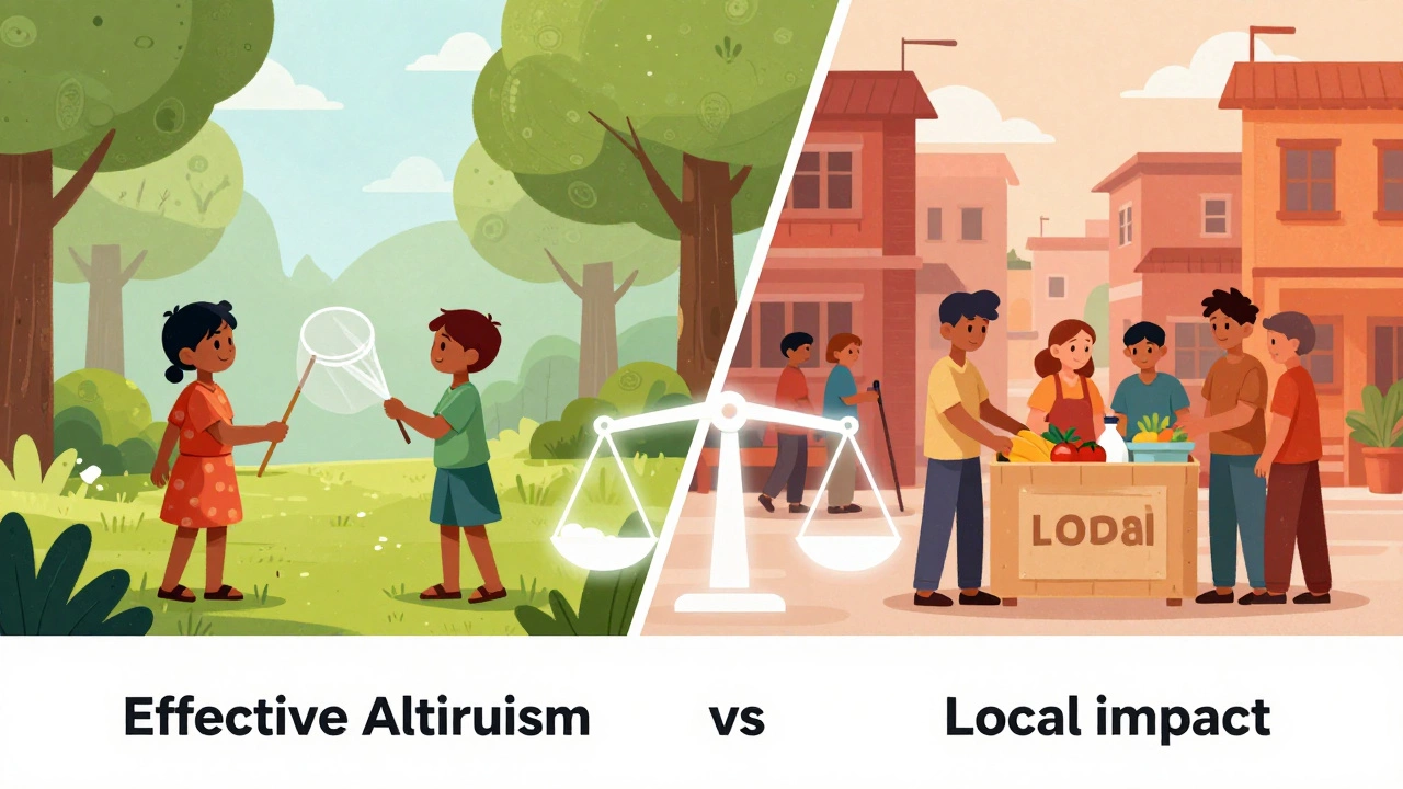Illustration balancing global health aid with local community support