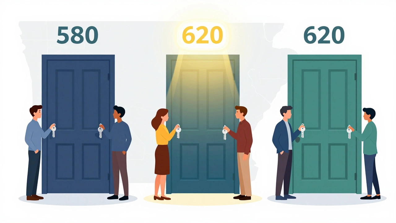 Illustration of loan types FHA, Conventional, and VA with score thresholds