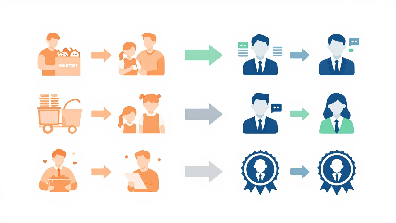 Graphic showing conversion of volunteer tasks into professional business skills