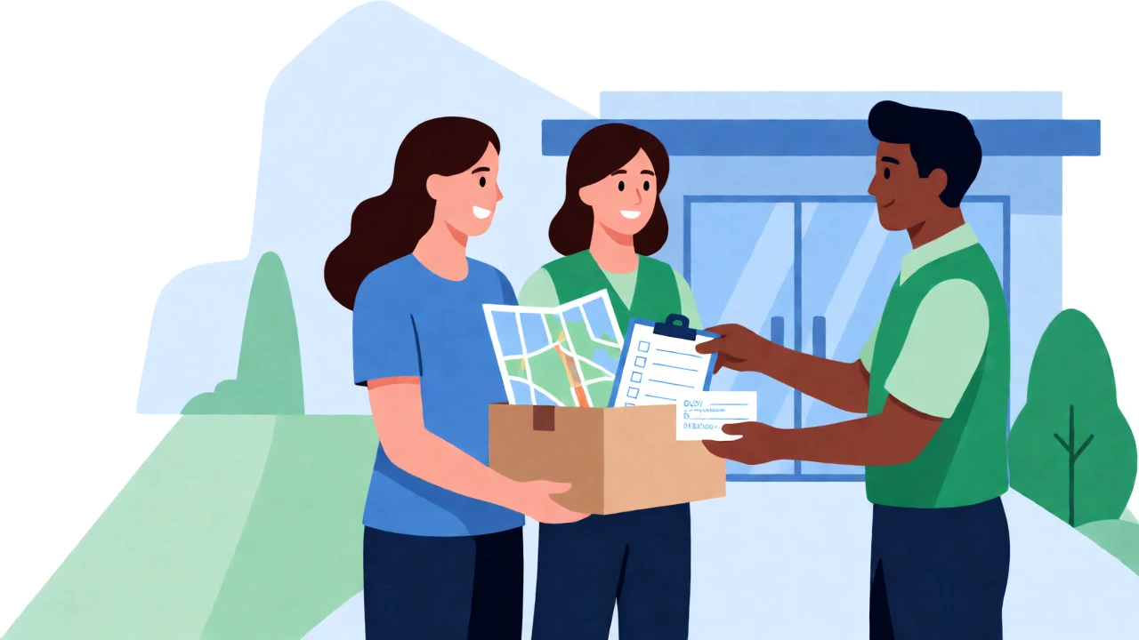 New volunteer receiving a welcome kit from a supervisor
