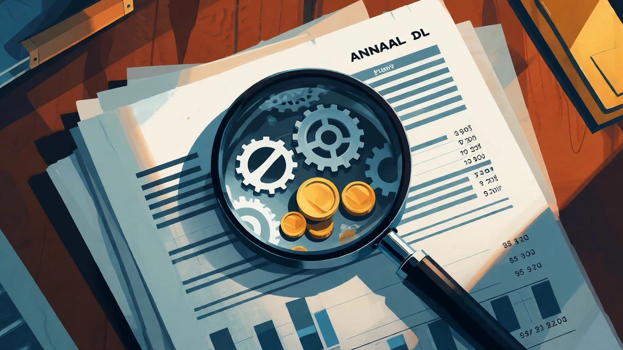 Magnifying glass inspecting financial reports for transparency